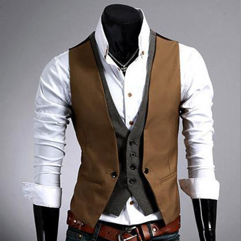 Men's Casual Fashion V-neck Double Layered Fit Vest Waistcoat Slim ...
