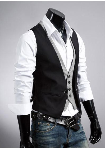Men's Casual Fashion V-neck Double Layered Fit Vest Waistcoat Slim ...