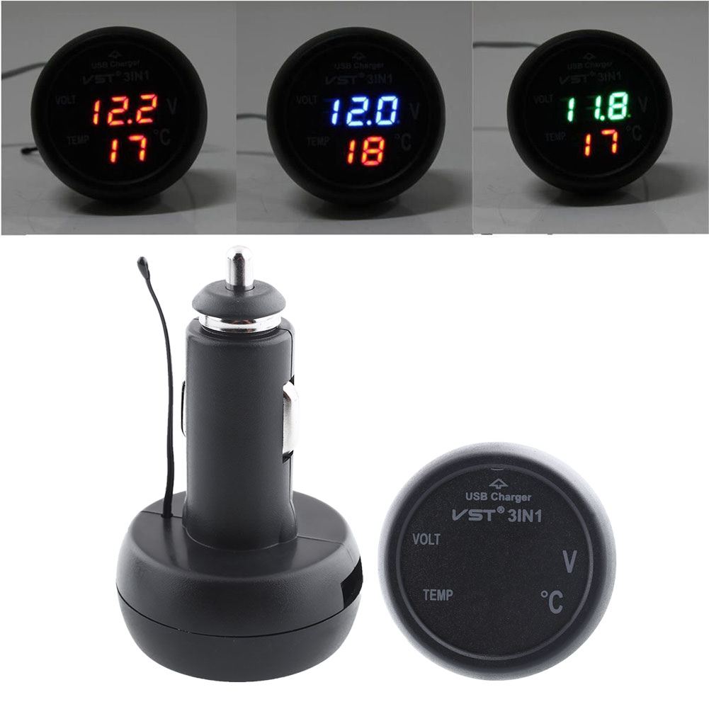 3 in 1 24v Digital LED Voltmeter Cigar Lighter Car Charger Battery ...